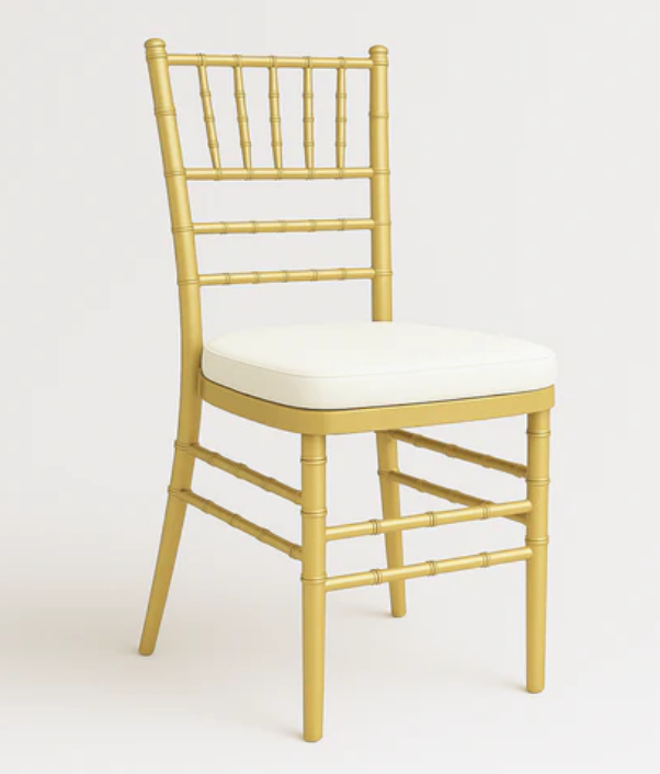 Silla Tiffany Dorada con Cojín Blanco [Renta]